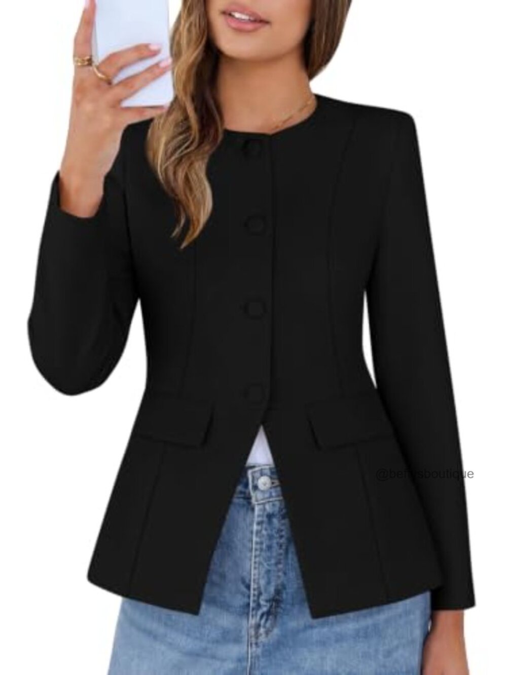 Women's Long Sleeve Crewneck Button Down Blazer Suit Jacket